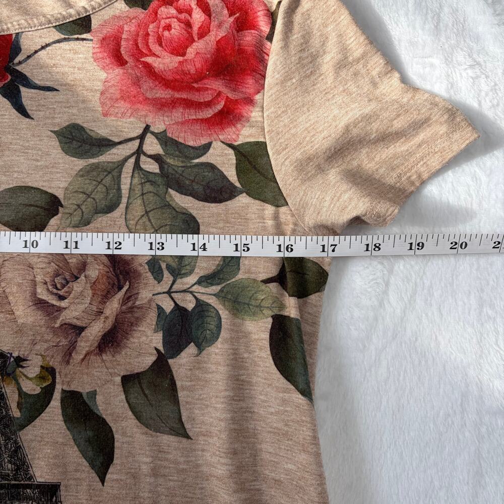 Remplie Eiffel Tower Printed Shirt Dress Women’s L Tan Artsy Roses Parisian Y2K - Picture 5 of 7